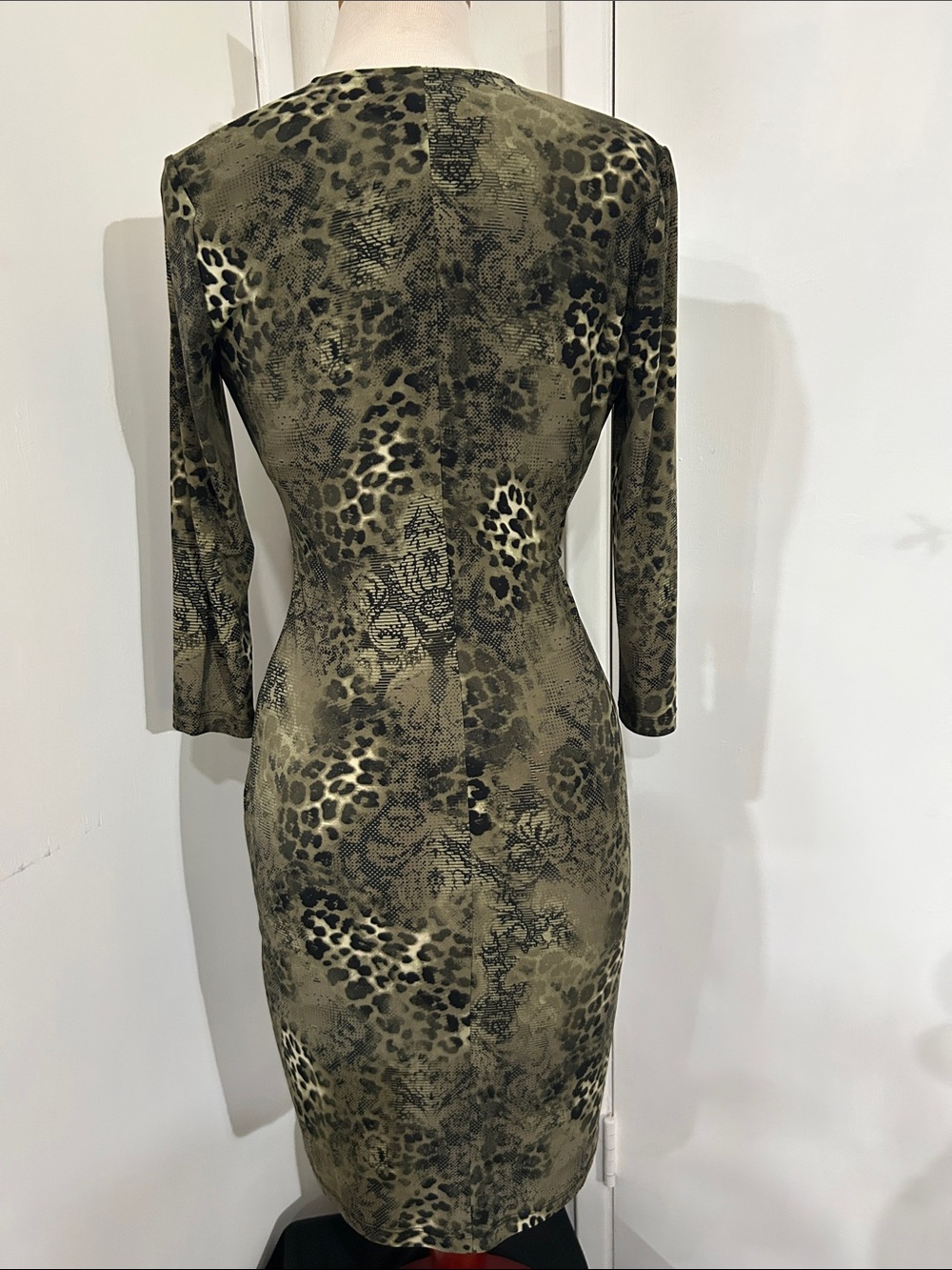 Anne Klein Olive Animal-Print Wrap Sheath Dress - Picture 2 of 3